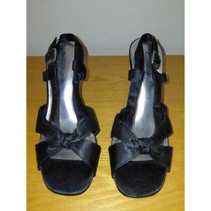 AMERICAN EAGLE  Black Silky Heels Party New Years Sandals Size 10M 4" Heels